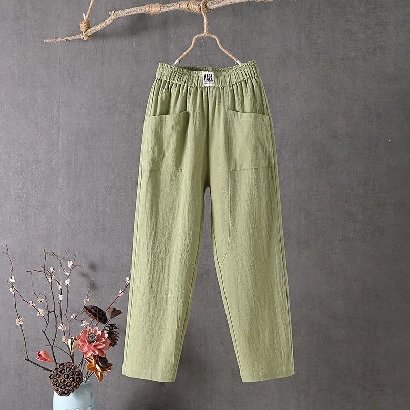 Cotton Linen Casual Pants Women''s 2024 New Arrival Pants Korean Style Loose Slimming Straight Pants Summer Thin Cropped Haren Pants - Image 5