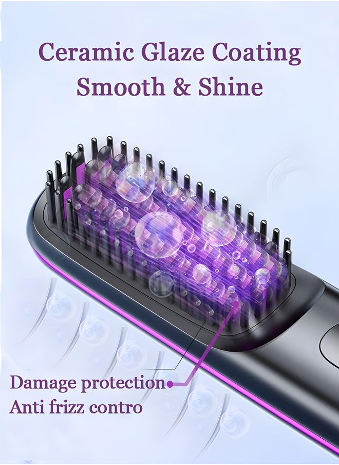 OAGA - Wireless Hair Straightener Brush, Portable Mini Ceramic Ionic Straightening Comb and curler 2 in 1, Thermal Brush 20s Fast Heating & 3 Temp Settings & Anti-Scald - Image 1