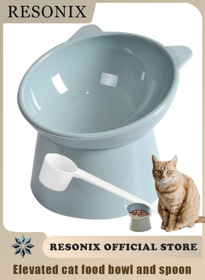 RESONIX Elevated Tilted Cat Food Bowl with Scoop – Anti-Vomiting Whisker-Friendly Shallow Cat Bowl, High-Leg Design for Comfortable Eating, Easy Clean (BLUE) - Image 1