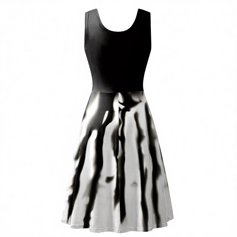 Women's Sleeveless Halloween Dress with Bat Skeleton Digital Print - Image 2