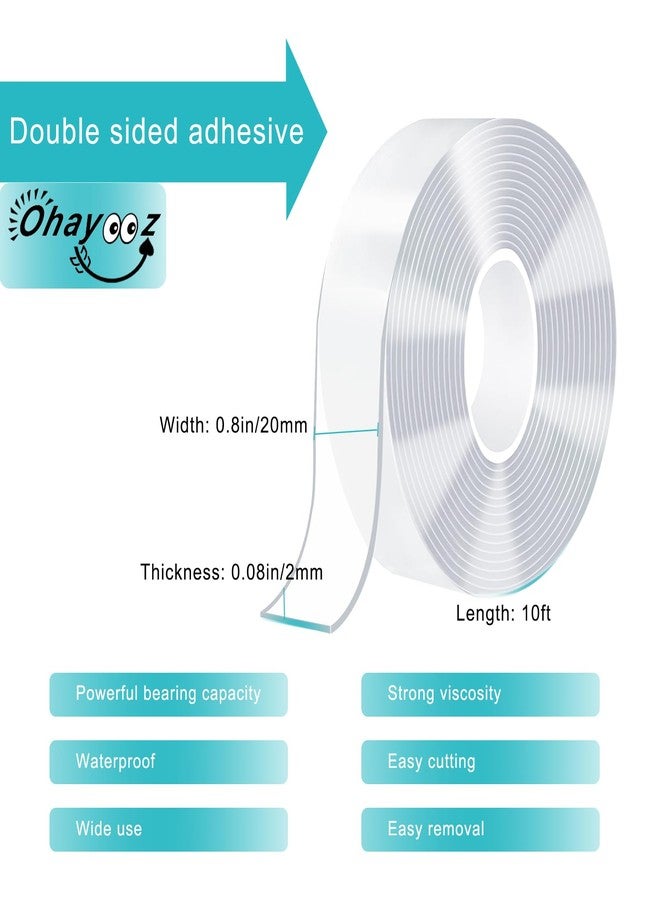 Ohayooz Extra Strong Double Sided Tape Heavy Duty Removable 10FT, Clear Sticky Adhesive Nano Tape Tough Washable Waterproof Mounting Tape for Hanging Picture, Poster, Carpet, Photo Deco - Image 3