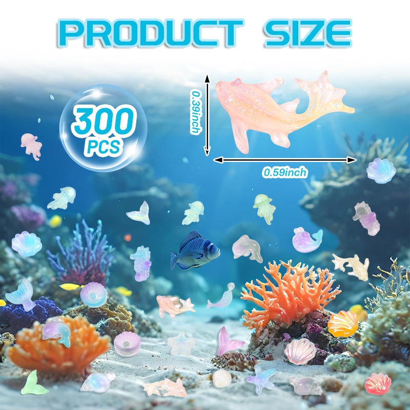 Yonseng 300pcs Luminous Mini Ocean Resin Animals Tiny Resin Sea Animal Figurines To Hide Variety Marine Plastic Animals Aquarium Ornaments for Dollhouse Miniatures DIY Fish Tank Fairy Garden Micro Landscaping - Image 5
