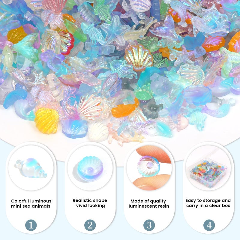 Yonseng 300pcs Luminous Mini Ocean Resin Animals Tiny Resin Sea Animal Figurines To Hide Variety Marine Plastic Animals Aquarium Ornaments for Dollhouse Miniatures DIY Fish Tank Fairy Garden Micro Landscaping - Image 4