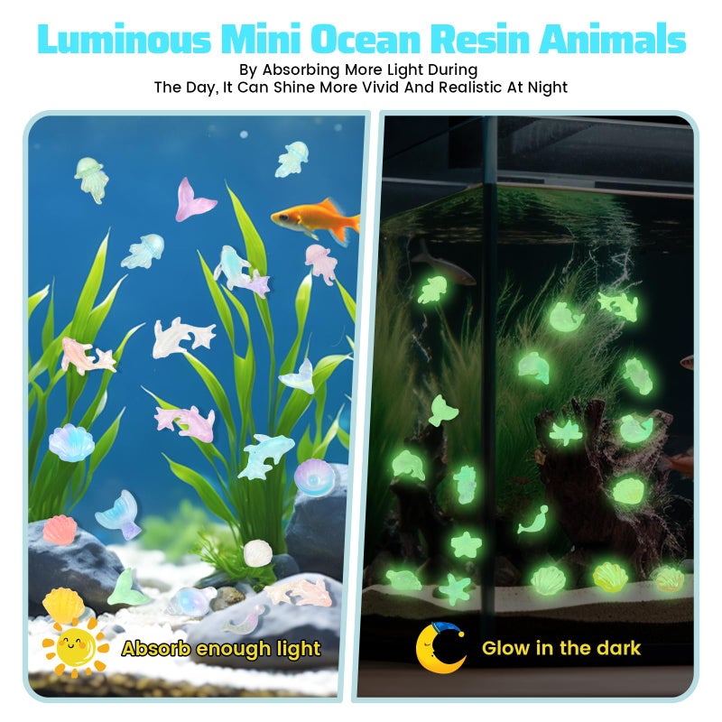 Yonseng 300pcs Luminous Mini Ocean Resin Animals Tiny Resin Sea Animal Figurines To Hide Variety Marine Plastic Animals Aquarium Ornaments for Dollhouse Miniatures DIY Fish Tank Fairy Garden Micro Landscaping - Image 3