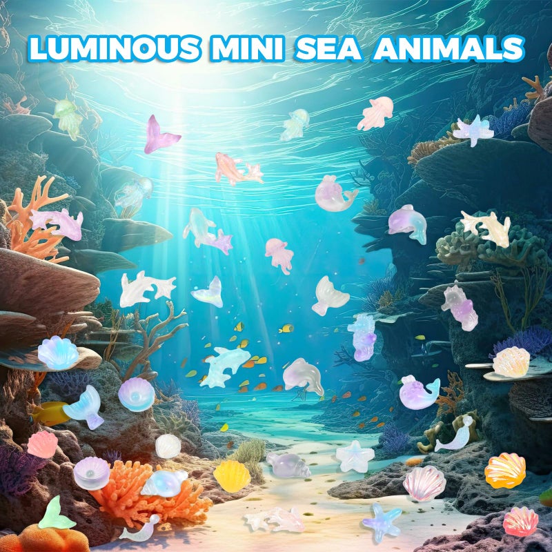 Yonseng 300pcs Luminous Mini Ocean Resin Animals Tiny Resin Sea Animal Figurines To Hide Variety Marine Plastic Animals Aquarium Ornaments for Dollhouse Miniatures DIY Fish Tank Fairy Garden Micro Landscaping - Image 2