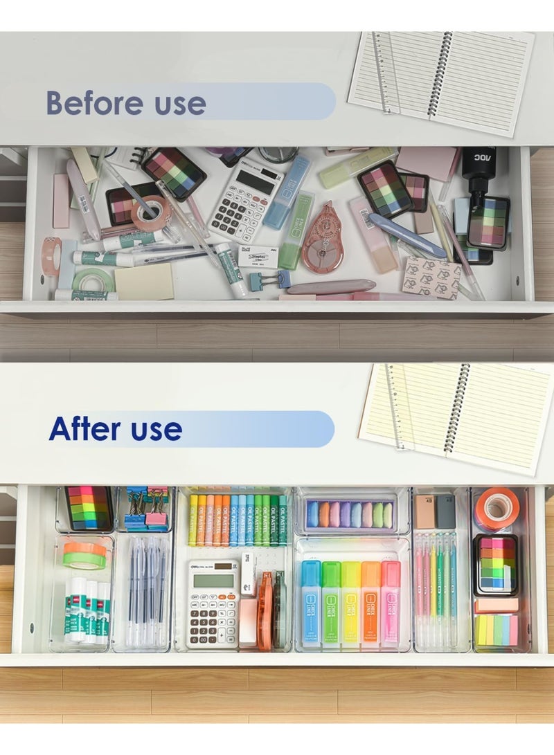 7-Piece Desk Drawer Organizer – Clear Plastic Storage Bins - Image 4