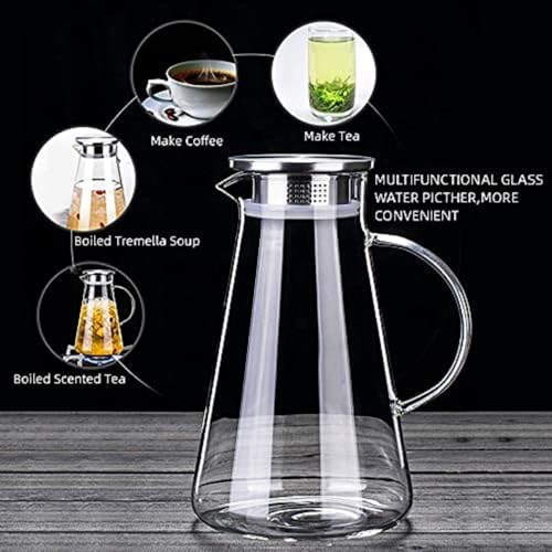 Vilon 1.6 Liter Premium Glass Water Jug with Stainless Steel Lid - 1600ml Borosilicate Glass Carafe for Fridge - Large Beverage Pitcher for Juice, Iced Tea & Milk - Elegant Modern Serving Jug - Image 2