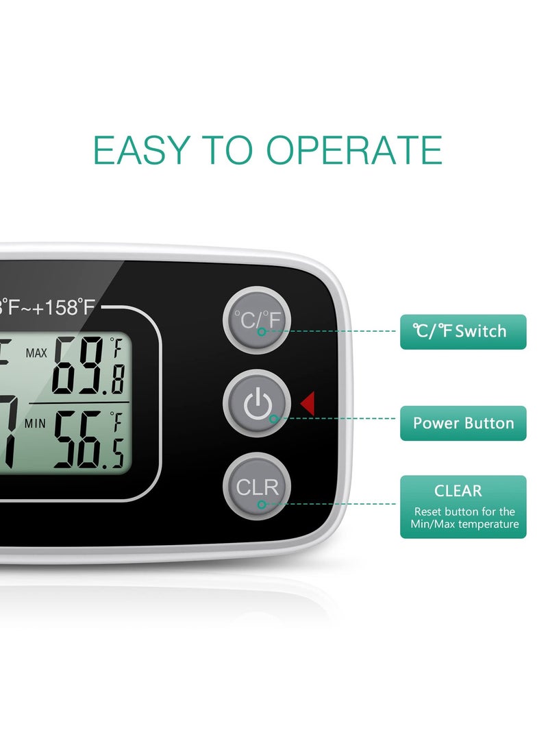 KASTWAVE Fridge Thermometer, Digital Refrigerator Freezer Thermometer with Clear LCD Display, Max/Min Function, 3 Mounting Options for Kitchen, Home, Restaurants - Image 3