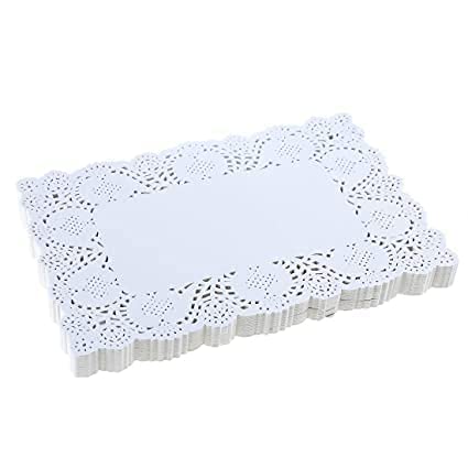 Adaamya� Rectangle Shaped - Lace Paper Doilies, Bulk for Desert, Tableware Decoration Placemats, Cake Packaging (100/200 Pieces) White (100) - Image 4