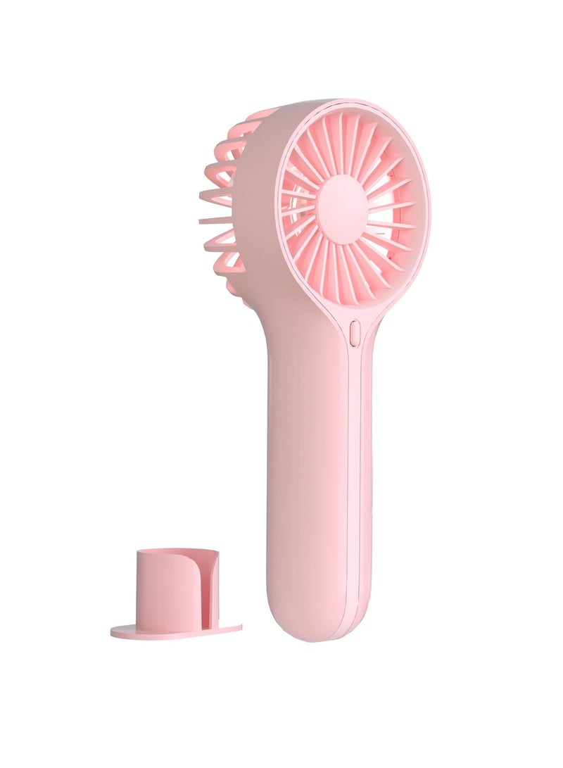KASTWAVE مروحة صغيرة شخصية محمولة، مروحة صغيرة محمولة باليد، تعمل بالبطارية، قابلة لإعادة الشحن عبر USB، مروحة مكتب لمكياج الوجه والرموش مع قاعدة، للأطفال والنساء والرجال والسفر الداخلي والخارجي، وردي - Image 1
