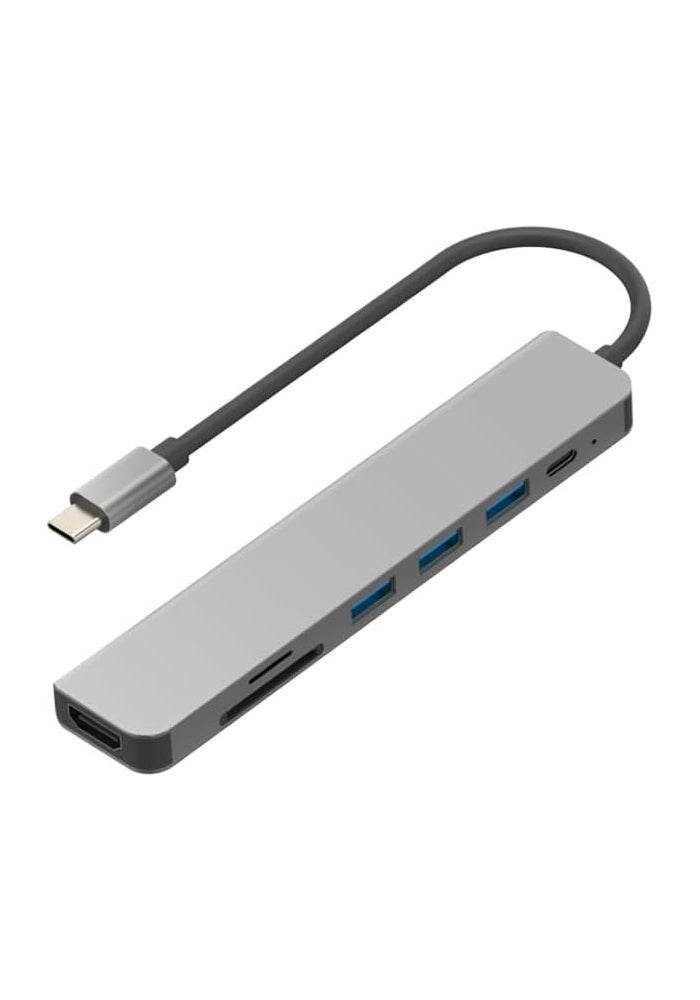 USB C Hub 7-in-1 Multiport Adapter with 4K HDMI and TF/SD Card Reader