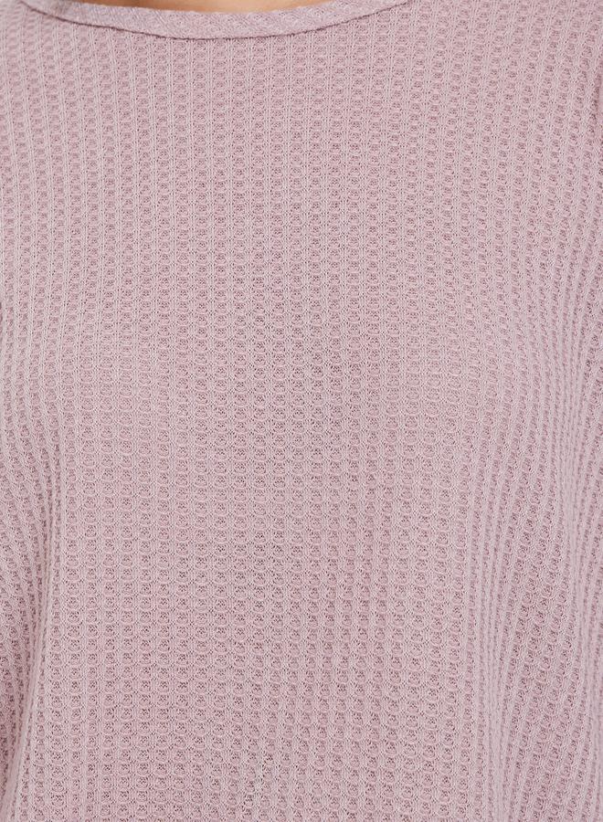 Styli Waffle Knit Long Sleeve Top and Shorts Set - Image 3