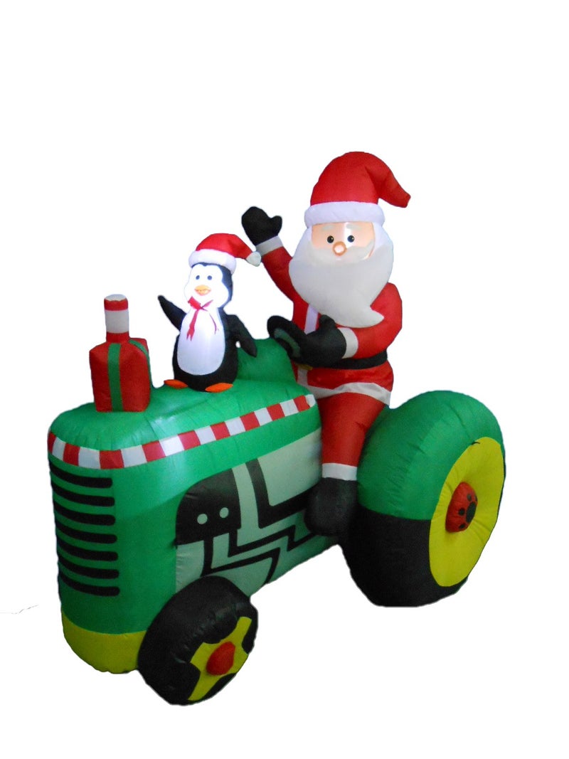 53 Foot Tall Christmas Inflatable Santa Claus Drive Tractor with Penguin LED Lights Outdoor Indoor Holiday Decorations Blow up Lawn Inflatables Home Family Decor Yard Decoration
