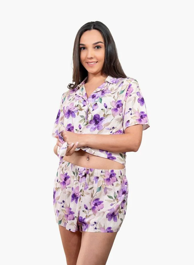 Aadaraya Aadaraya Floral Print Shirt and Shorts Set