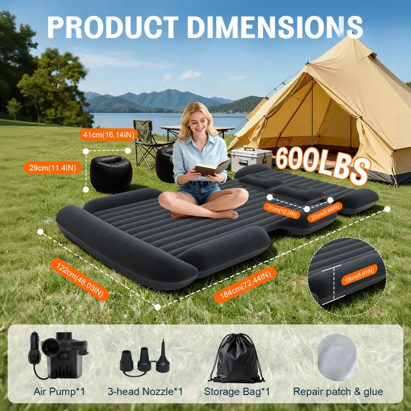 Abdtech SUV Air Mattress - Thickened Car Air Mattress with Electric Pump, Portable Inflatable Car Bed with 2 Pillows, Camping Mattress Back Seat for SUV Trunk, Travel, Home (Black) - Image 2