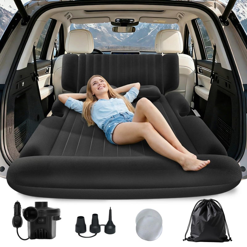 Abdtech SUV Air Mattress - Thickened Car Air Mattress with Electric Pump, Portable Inflatable Car Bed with 2 Pillows, Camping Mattress Back Seat for SUV Trunk, Travel, Home (Black) - Image 1