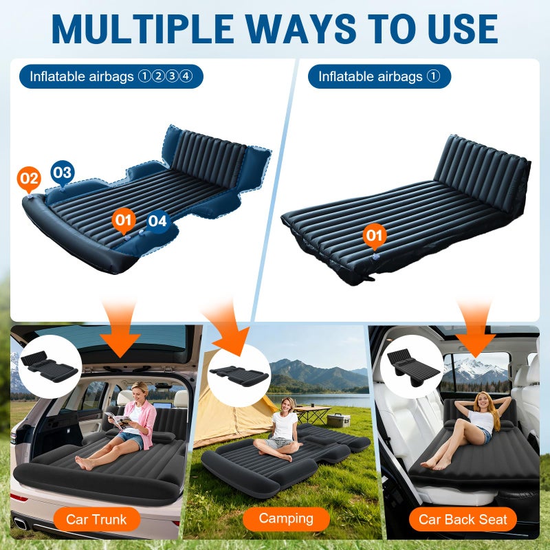 Abdtech SUV Air Mattress - Thickened Car Air Mattress with Electric Pump, Portable Inflatable Car Bed with 2 Pillows, Camping Mattress Back Seat for SUV Trunk, Travel, Home (Black) - Image 3
