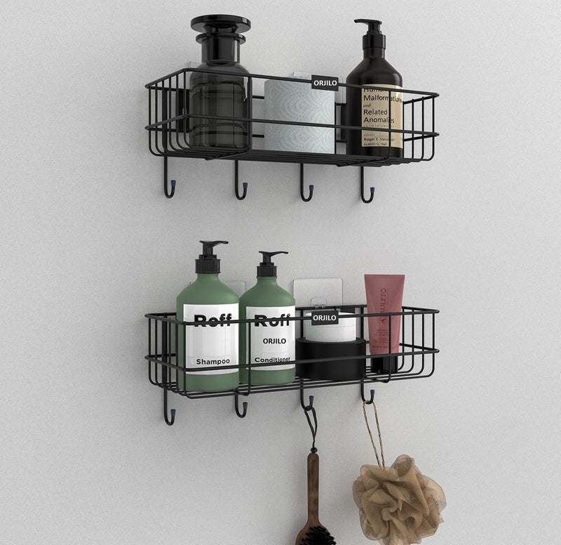 ORJILO Self Adhesive Bathroom Shelf/Racks and Shelves/Organizer Without Drill/Bathroom Storage Rack for Wall/Stand for Kitchen/Bedroom/Living Room/Bathroom Accessories(Black/Pack of 2) - Image 1