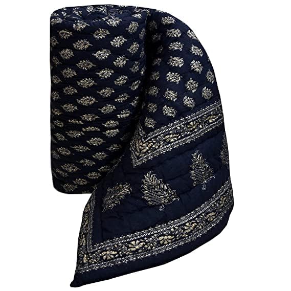 Slickcomfort 100 Pure Cotton Jaipuri Rajai Traditional Sanganeri Print Light Weight Razai ACWinter QuiltRazai Single Bed Blue Dai Gold  - Image 3