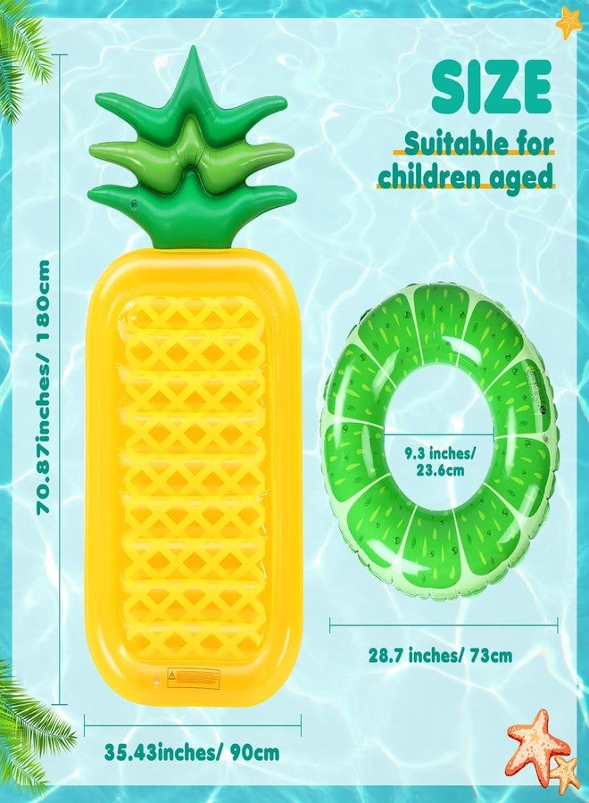 Vertintong 5 Pack Pool Floats Kids Fruit Inflatable Pool Floats Swim Ring Lemon Swim Tube Rings with Inflatable Surfboard for Kids Luau Hawaiian Beach Birthday Party Decoration(Pineapple) - Image 3