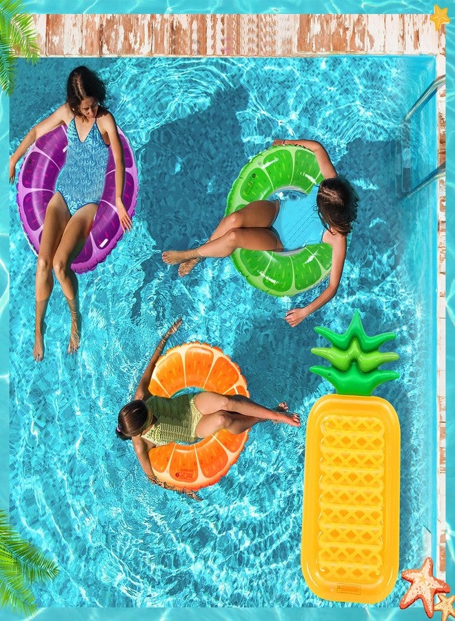 Vertintong 5 Pack Pool Floats Kids Fruit Inflatable Pool Floats Swim Ring Lemon Swim Tube Rings with Inflatable Surfboard for Kids Luau Hawaiian Beach Birthday Party Decoration(Pineapple) - Image 5