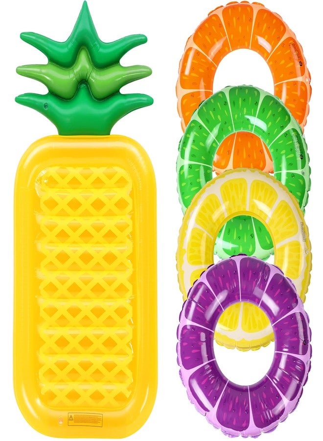 Vertintong 5 Pack Pool Floats Kids Fruit Inflatable Pool Floats Swim Ring Lemon Swim Tube Rings with Inflatable Surfboard for Kids Luau Hawaiian Beach Birthday Party Decoration(Pineapple) - Image 1