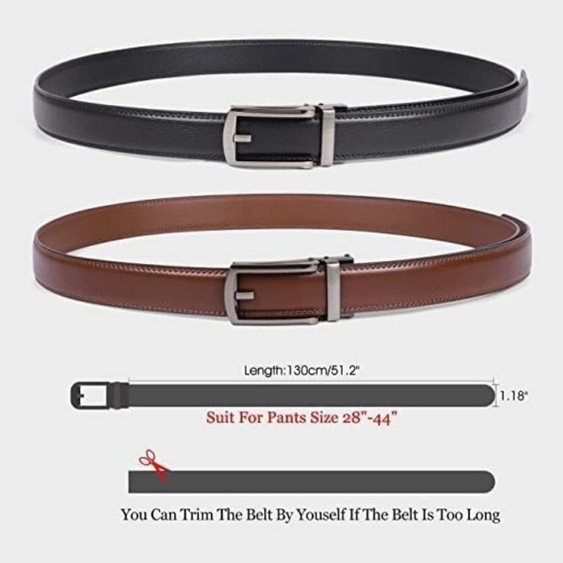 2 Pack Men's Leather Ratchet Dress Belt Ratchet Buckle Fits 60-120 cm For Formal Wear Oxfords Black Brown Genuine Leather Adjustable Comfort Fit - Image 2