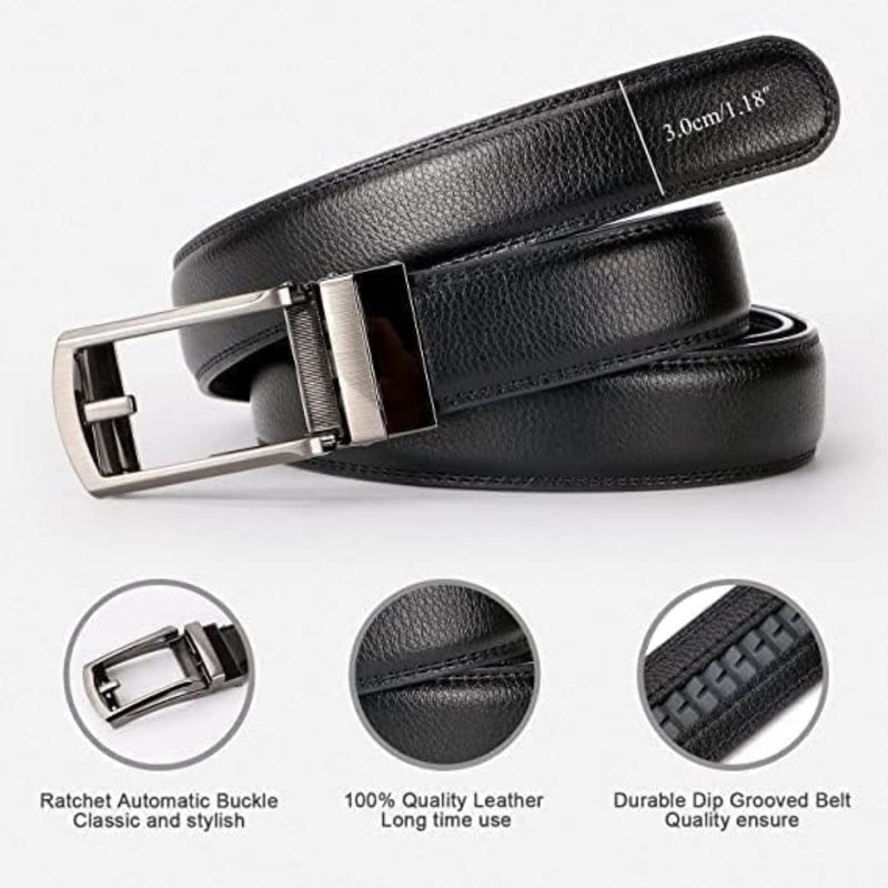 2 Pack Men's Leather Ratchet Dress Belt Ratchet Buckle Fits 60-120 cm For Formal Wear Oxfords Black Brown Genuine Leather Adjustable Comfort Fit - Image 3