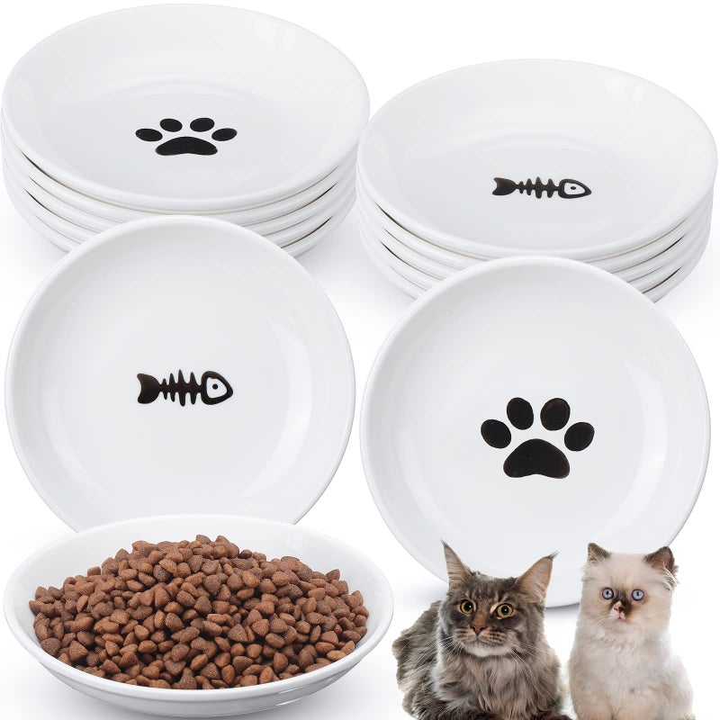 Irenare 10 Pcs Ceramic Cat Bowl 6 Inch Anti Whisker Fatigue Cat Plates Set Cute Shallow Pet Food Bowl Dishes for Food and Water Kittens Small AnimalsSimple Pattern