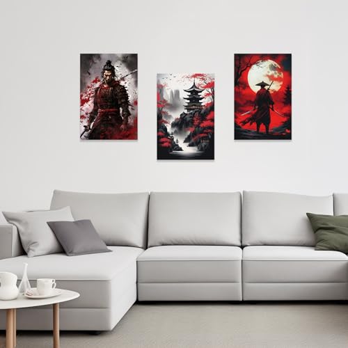 CCWACPP 3 Piece Samurai Wall Art Japan Painting Canvas Print Warrior Figure Pictures Bushido Posters Japanese Culture Theme Artwork Home Room Decor Framed D 11x14x3 - Image 3
