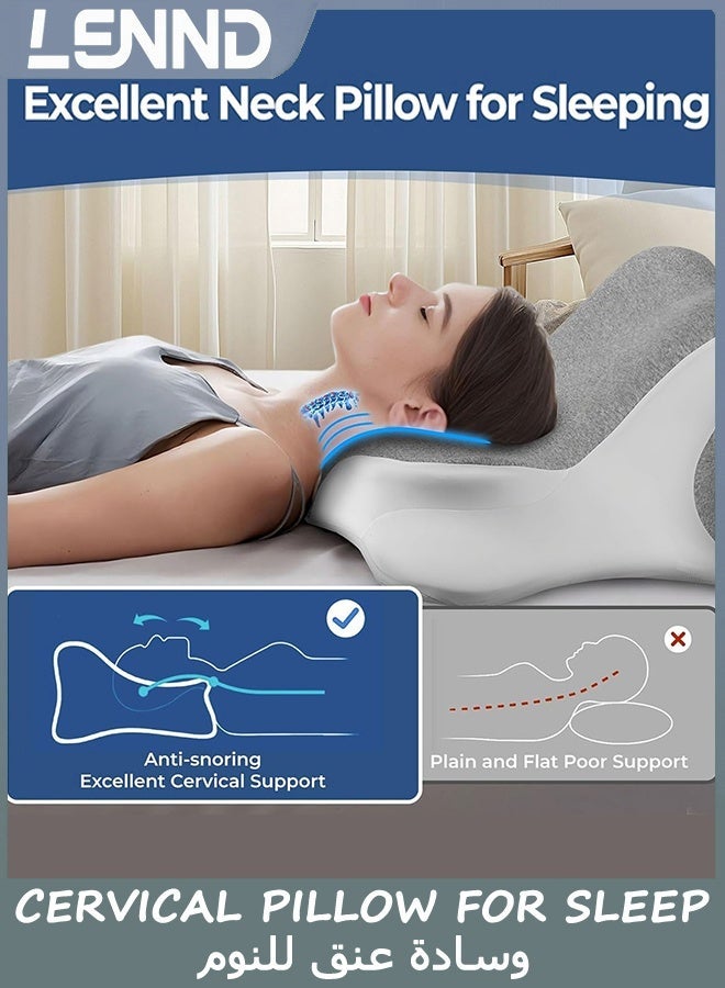 LENND Cervical Pillow for Sleeping, Memory Foam Back Support Pillow for Neck Pain Relief, Contour Orthopedic Bed Pillow for Reading, Wedge Pillow for Sitting Up, Ergonomic Prone Side Sleeper Pillow - Image 2