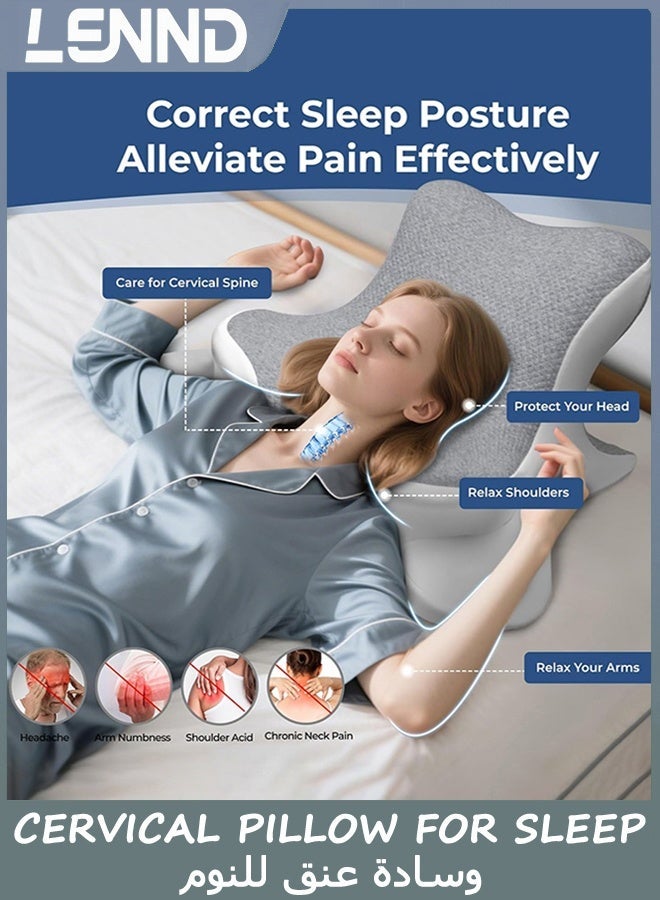 LENND Cervical Pillow for Sleeping, Memory Foam Back Support Pillow for Neck Pain Relief, Contour Orthopedic Bed Pillow for Reading, Wedge Pillow for Sitting Up, Ergonomic Prone Side Sleeper Pillow - Image 4