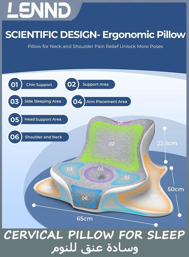 LENND Cervical Pillow for Sleeping, Memory Foam Back Support Pillow for Neck Pain Relief, Contour Orthopedic Bed Pillow for Reading, Wedge Pillow for Sitting Up, Ergonomic Prone Side Sleeper Pillow - Image 3