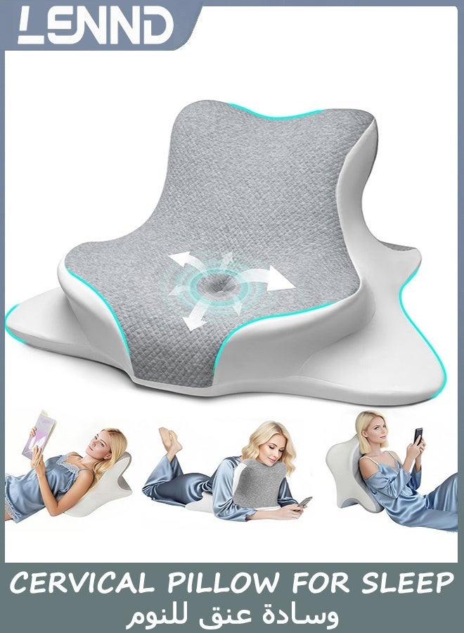 LENND Cervical Pillow for Sleeping, Memory Foam Back Support Pillow for Neck Pain Relief, Contour Orthopedic Bed Pillow for Reading, Wedge Pillow for Sitting Up, Ergonomic Prone Side Sleeper Pillow - Image 1