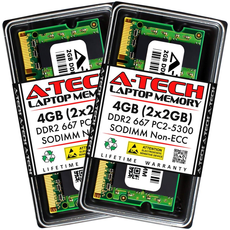 A-Tech 4GB (2x2GB) DDR2 667MHz SODIMM PC2-5300 1.8V CL5 200-Pin Non-ECC Unbuffered Laptop RAM Memory Upgrade Kit - Image 5
