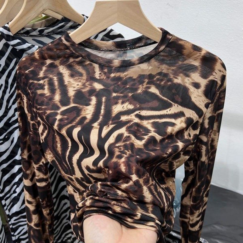 2024 Style Mesh Sunscreen Long-Sleeved Thin Slim-Fit Small Shirt Micro-Transparent Design Sense Tie-Dye T-Shirt For Women - Image 2