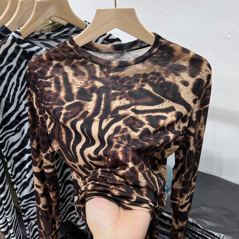 2024 Style Mesh Sunscreen Long-Sleeved Thin Slim-Fit Small Shirt Micro-Transparent Design Sense Tie-Dye T-Shirt For Women - Image 1