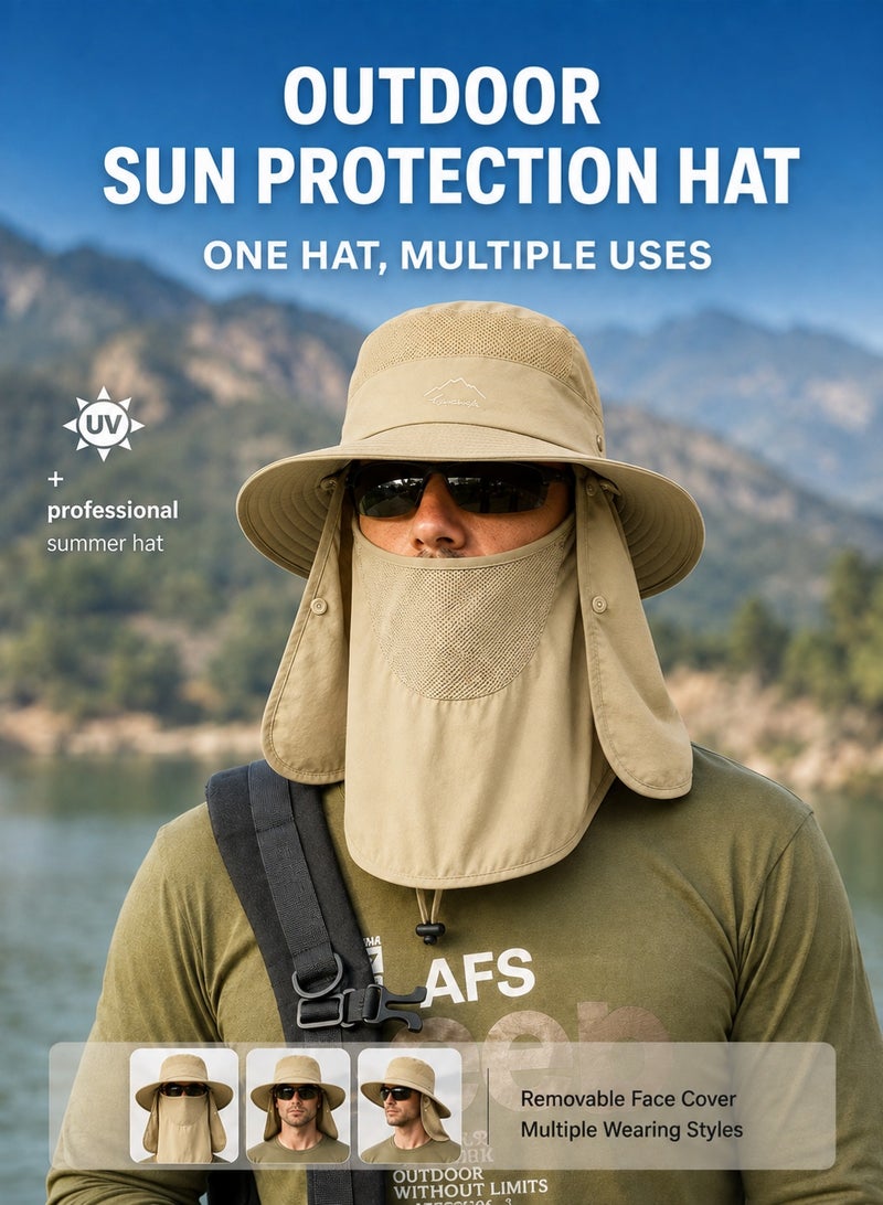 MAGNISHAN Unisex UV Protection Fishing Sun Hat, Wide Brim Bucket Hat with Detachable Face & Neck Flap, Full‑Cover Sun Protection Hat for Hiking Camping Fishing Outdoor - Image 2