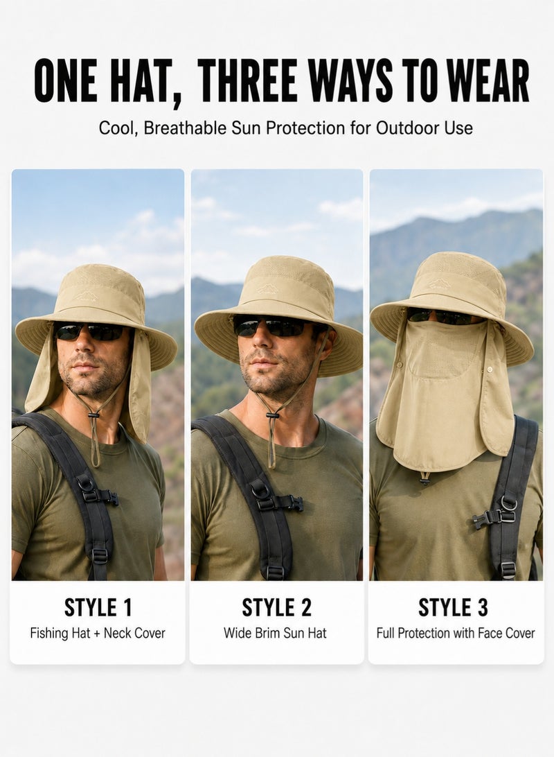 MAGNISHAN Unisex UV Protection Fishing Sun Hat, Wide Brim Bucket Hat with Detachable Face & Neck Flap, Full‑Cover Sun Protection Hat for Hiking Camping Fishing Outdoor - Image 4