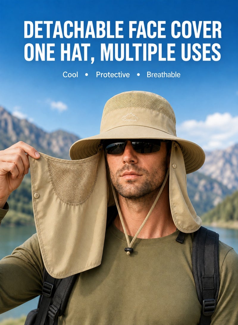 MAGNISHAN Unisex UV Protection Fishing Sun Hat, Wide Brim Bucket Hat with Detachable Face & Neck Flap, Full‑Cover Sun Protection Hat for Hiking Camping Fishing Outdoor - Image 3