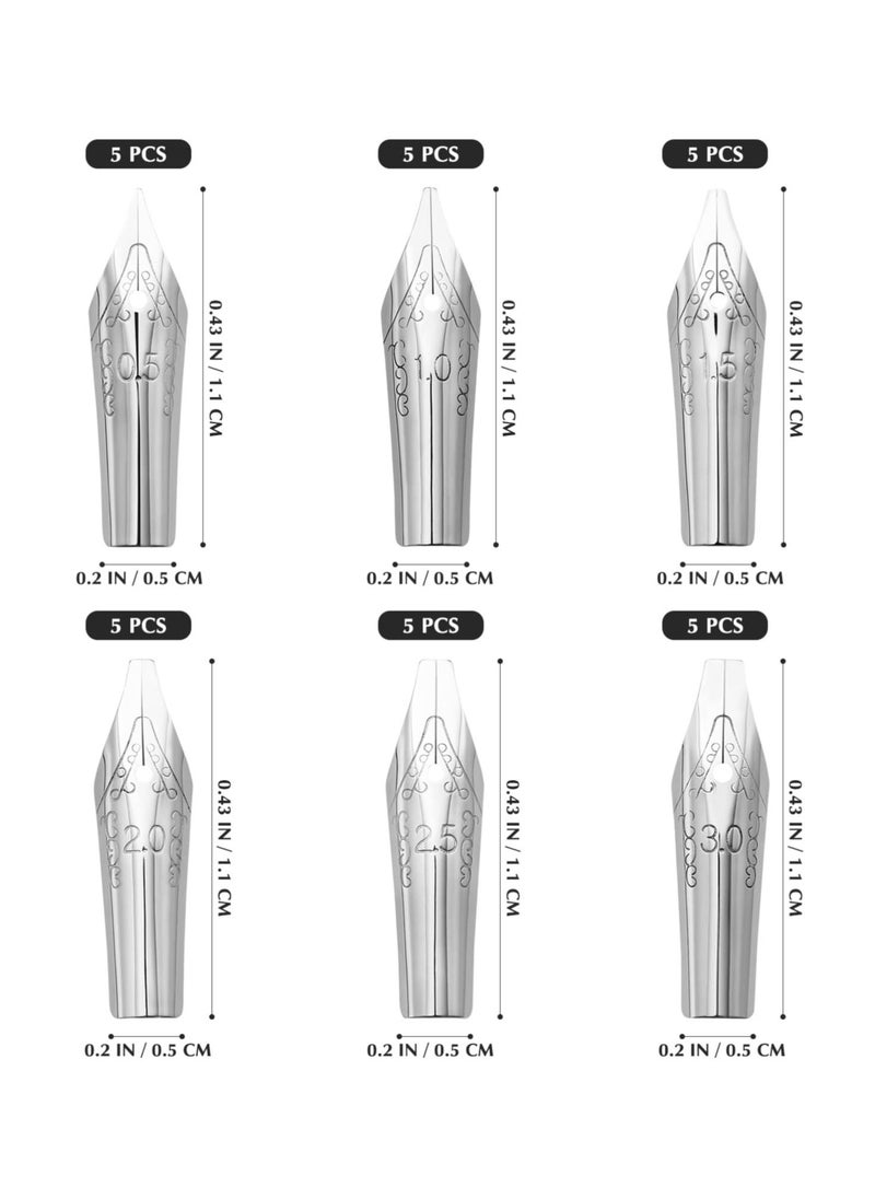 Excefore 30pcs Stainless Steel Fountain Pen Nibs, Replacement Nibs Set for Calligraphy and Writing, Various Sizes for Kids, Adults, and Students(0.5+1+1.5+2+2.5+3mm each 5pcs)  - Image 2