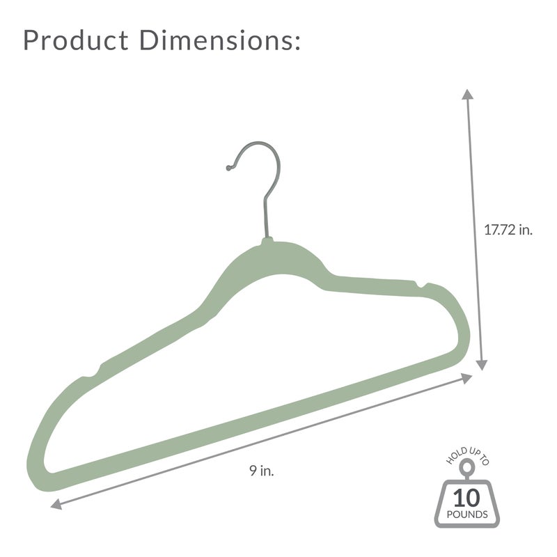 Simplify Slim Velvet Clothes Hangers | 50 Pack | Non-Slip | Shirts | Suit | Pants | Dresses | Garments | Closet Storage & Organization | Durable | Sage - Image 4