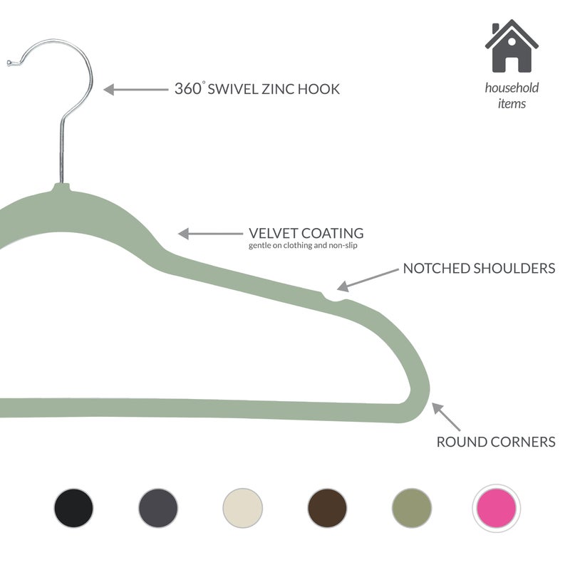 Simplify Slim Velvet Clothes Hangers | 50 Pack | Non-Slip | Shirts | Suit | Pants | Dresses | Garments | Closet Storage & Organization | Durable | Sage - Image 2
