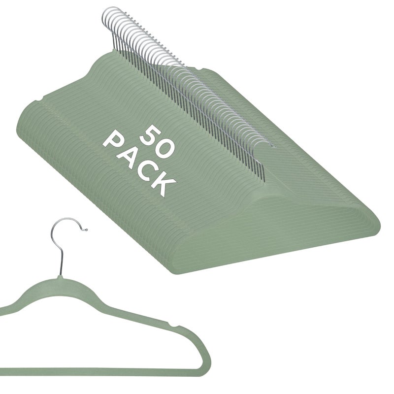 Simplify Slim Velvet Clothes Hangers | 50 Pack | Non-Slip | Shirts | Suit | Pants | Dresses | Garments | Closet Storage & Organization | Durable | Sage - Image 1