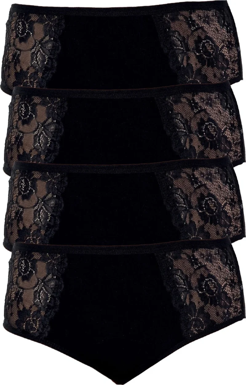 Hepsine Rakip Rival to All 4-Piece Women's Bato High Waist Panties with Lace Sides Plus Size
