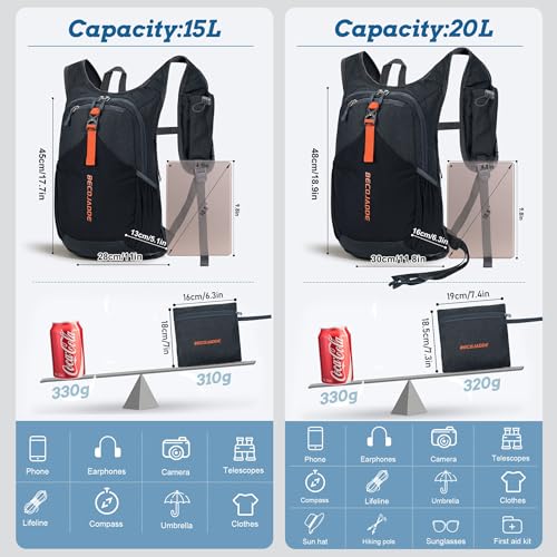 BECOJADDE 15L Small Hiking Backpack for Men Women Foldable Packable Back Pack Ultralight Hiking Daypack for Travel Camping Outdoor, Black - Image 4