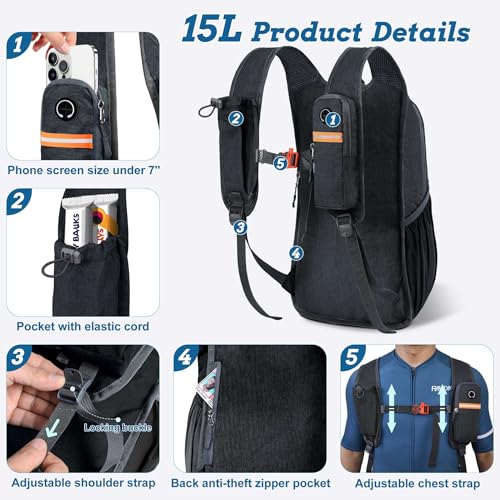 BECOJADDE 15L Small Hiking Backpack for Men Women Foldable Packable Back Pack Ultralight Hiking Daypack for Travel Camping Outdoor, Black - Image 2