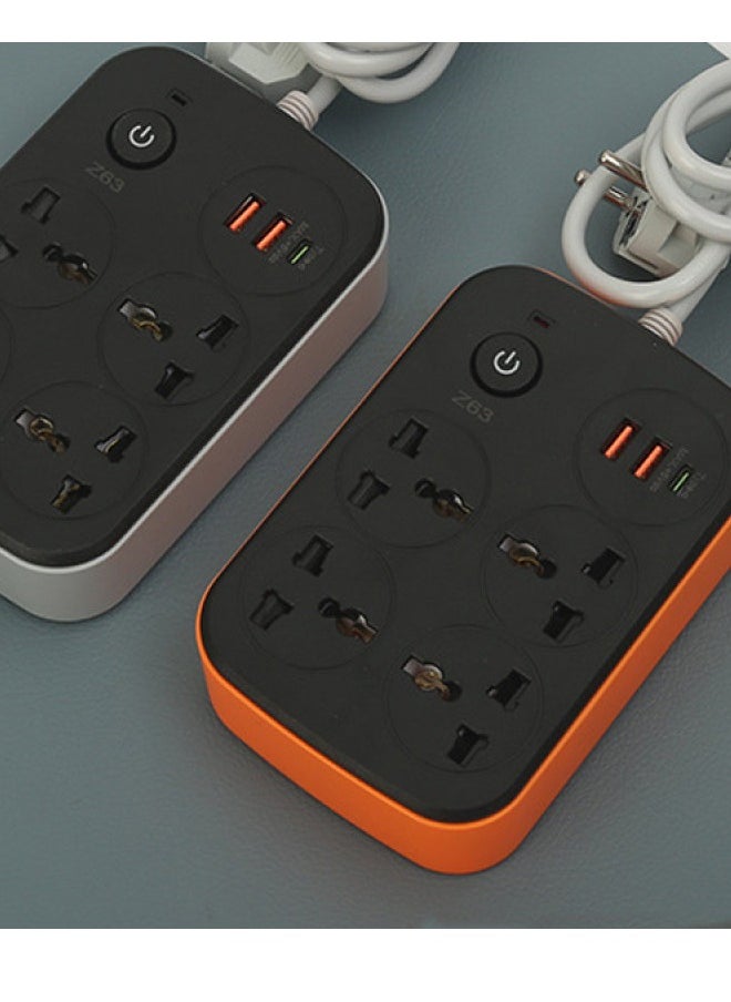 Electrical Extension Cord, Universal Extension Lead with Multiple Functions, UK Plug 3 Pin Socket Outlet with 4 Universal Sockets 2 USB, 1 Type-C Charging Ports Automatic AC Power for Home Appliances