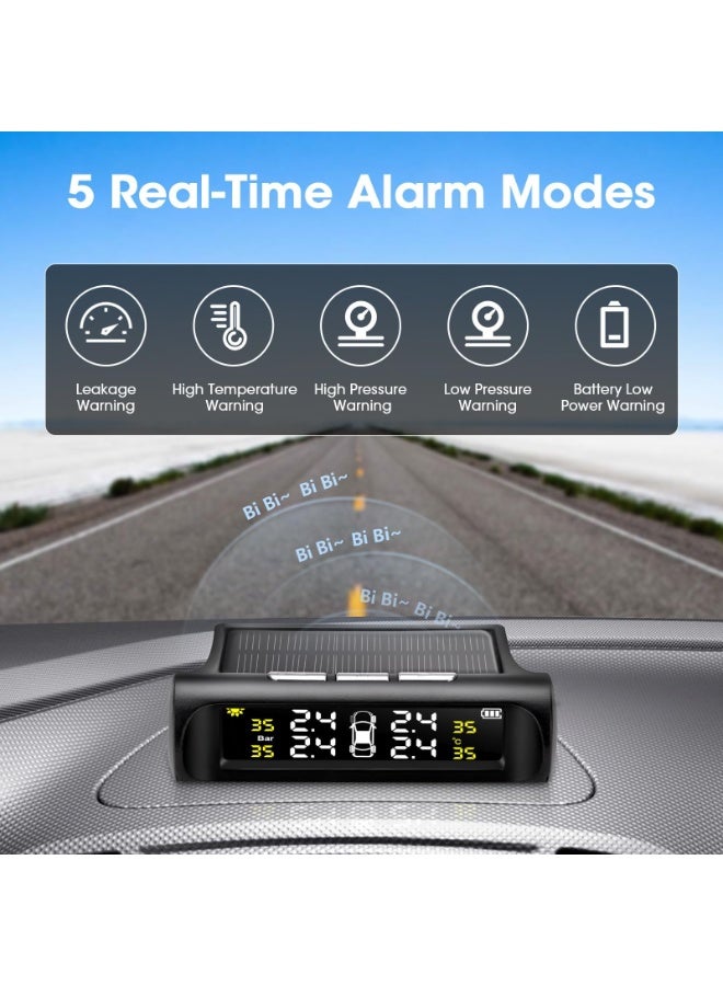 Generic Tire Pressure Monitoring System - TPMS Tire Pressure Monitor System with Solar Charger, TPMS with 4 External sensors & 5 Alarm Modes, LCD Real-time Display, Auto Sleep Mode, Easy to Install  - Image 3
