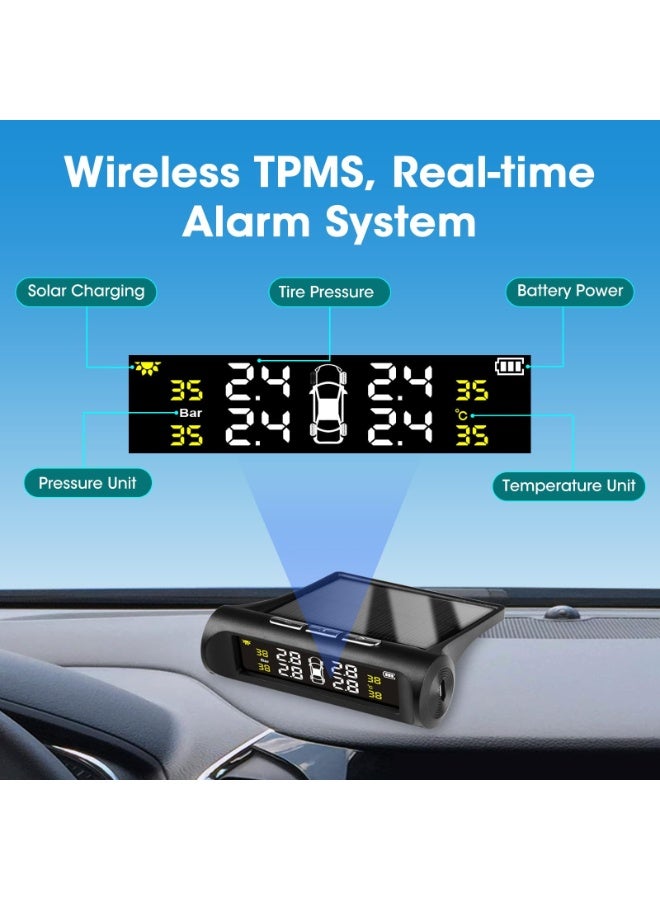 Generic Tire Pressure Monitoring System - TPMS Tire Pressure Monitor System with Solar Charger, TPMS with 4 External sensors & 5 Alarm Modes, LCD Real-time Display, Auto Sleep Mode, Easy to Install  - Image 5